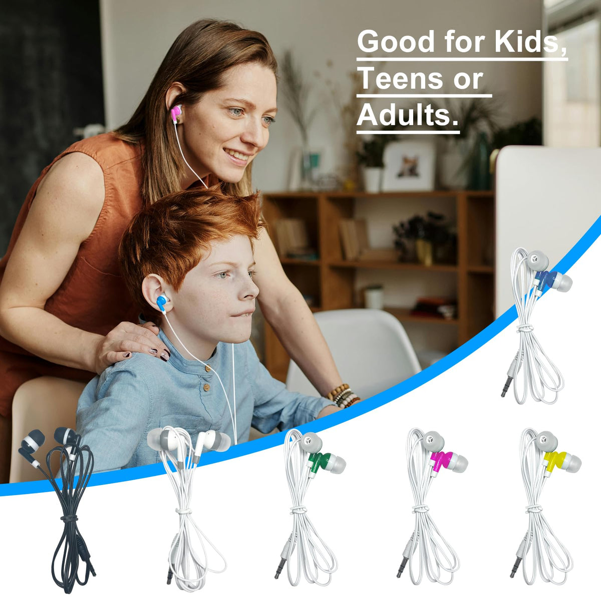 WAHUWAY earbuds 3-5mm stereo jack compatibility with most devices.