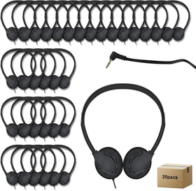 WAHUWAY 20-pack headphones bulk with sealed packaging for easy classroom distribution