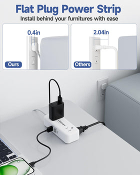 Waksmart 7-in-1 power strip with four outlets and USB ports.