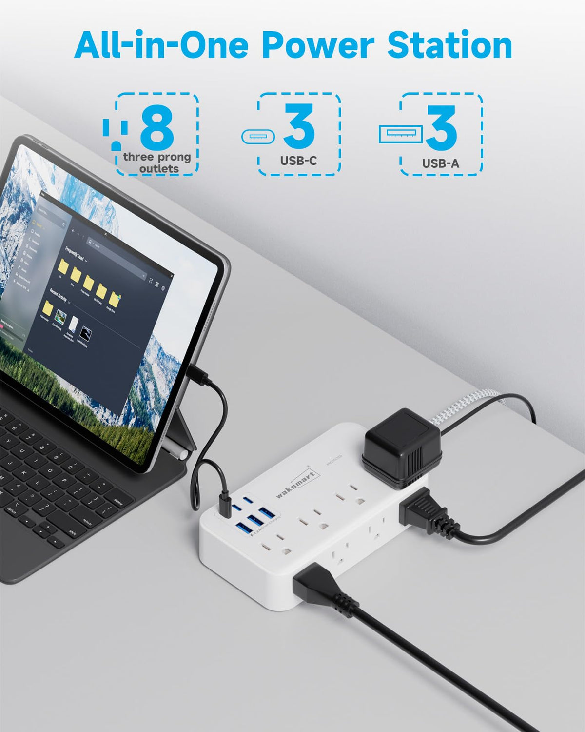 waksmart braided 15ft cord close-up durable thin cable for under-rug routing