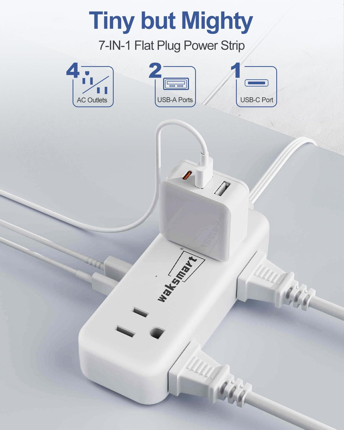 Waksmart flat plug 45-degree design fits behind furniture