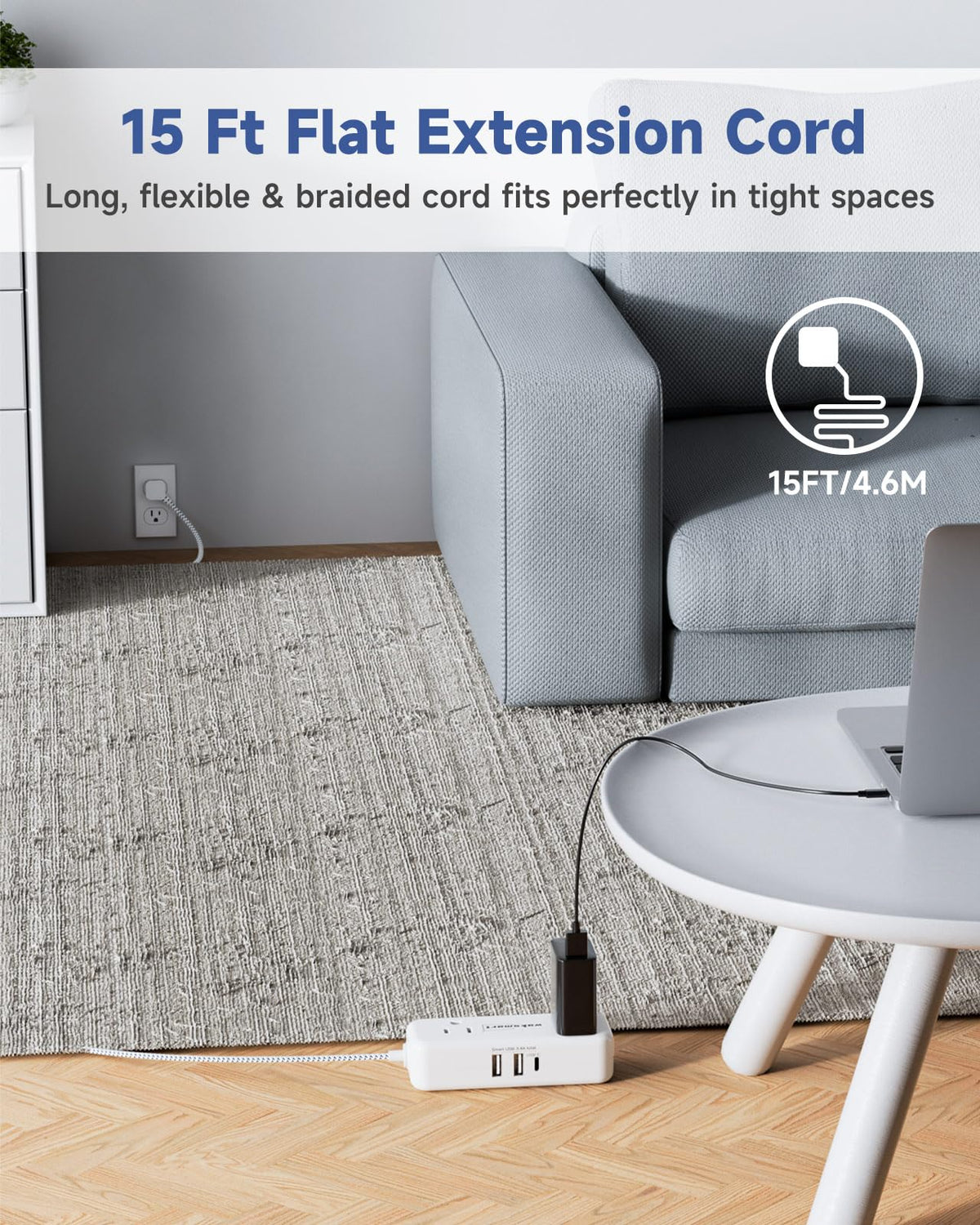 Waksmart braided-cord extension highlights durability for everyday use under furniture