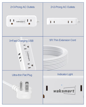 Waksmart cruise-ready power strip without surge protection; check venue requirements