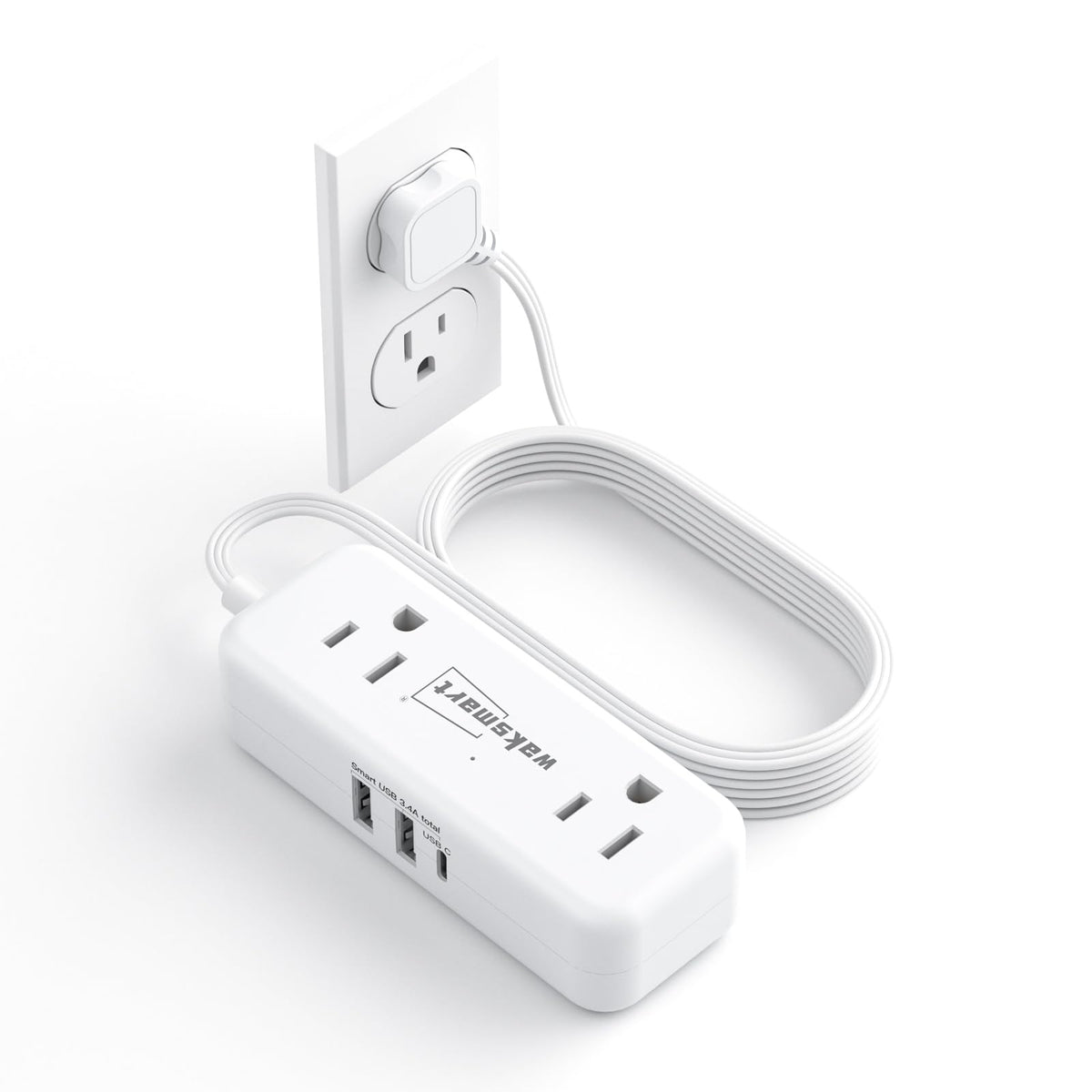 Waksmart flat plug power strip front view for compact spaces