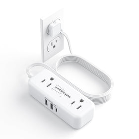 Waksmart flat plug power strip front view for compact spaces