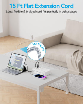 waksmart right-angle flat plug positioned behind furniture for space saving