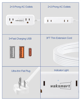 Waksmart 3-ft extension cord expands reach behind furniture