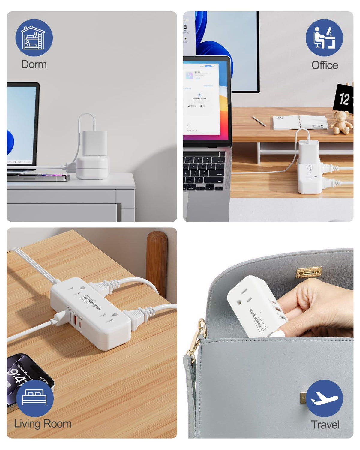 Waksmart ultra-thin flat plug design clears adjacent outlets