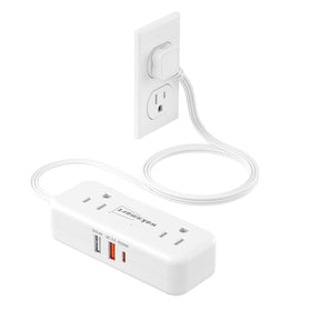 Waksmart PD20W flat plug power strip front view for space-saving desk setup