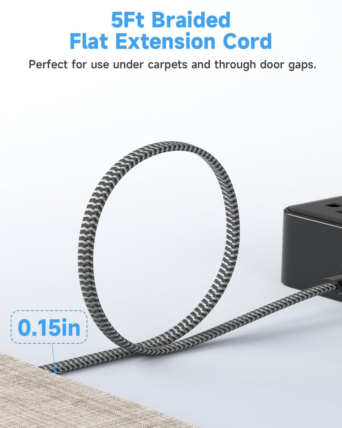 Waksmart PD45W braided cord extends reach under furniture for flexible placement.