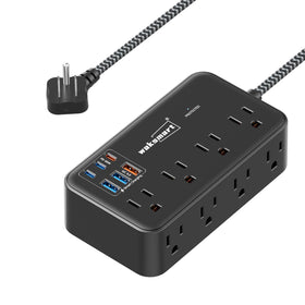 Waksmart PD45W charger front view with 8 outlets and USB ports for a tidy desk setup.