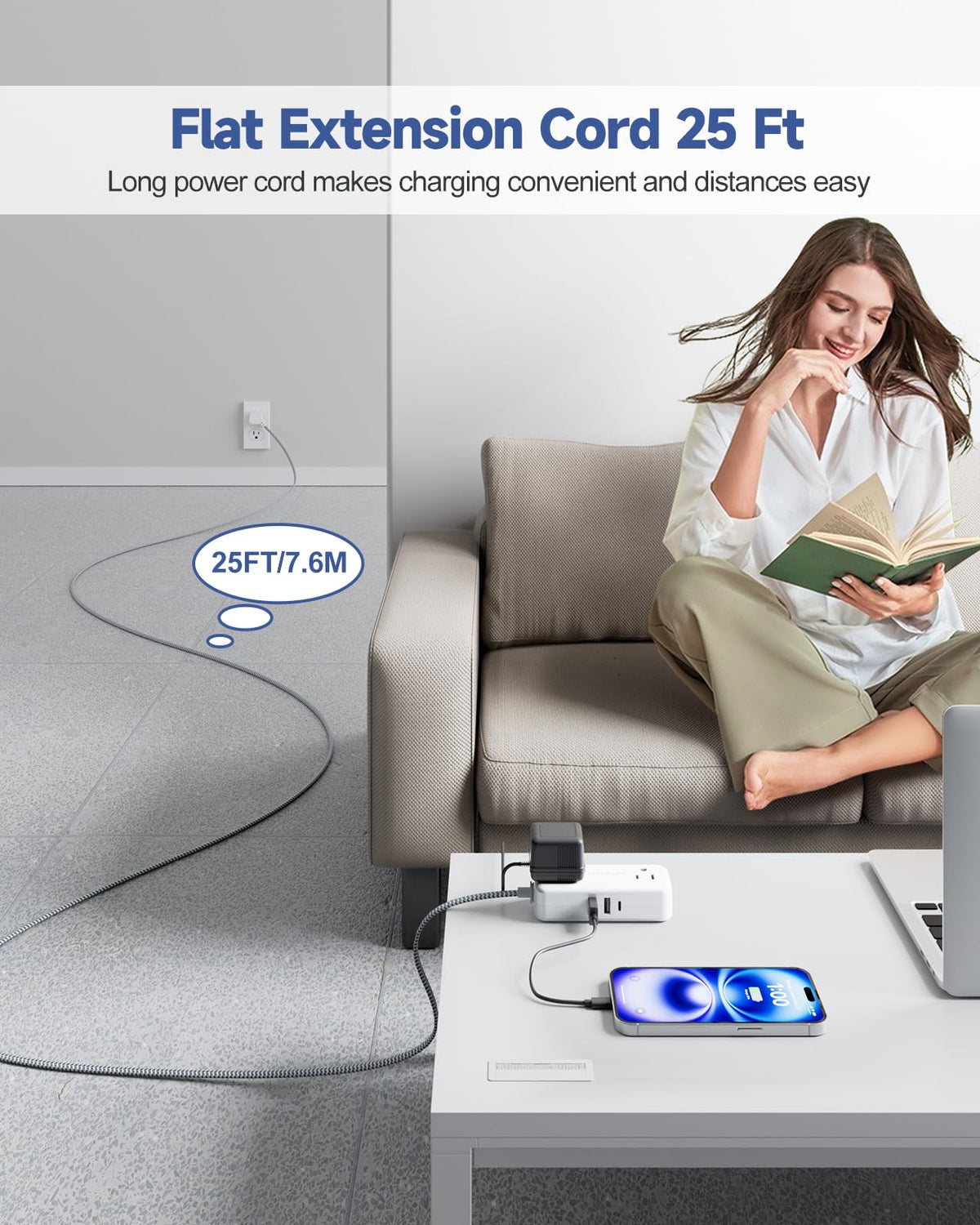 Waksmart ultra-thin flat plug fits behind furniture without blocking outlets.
