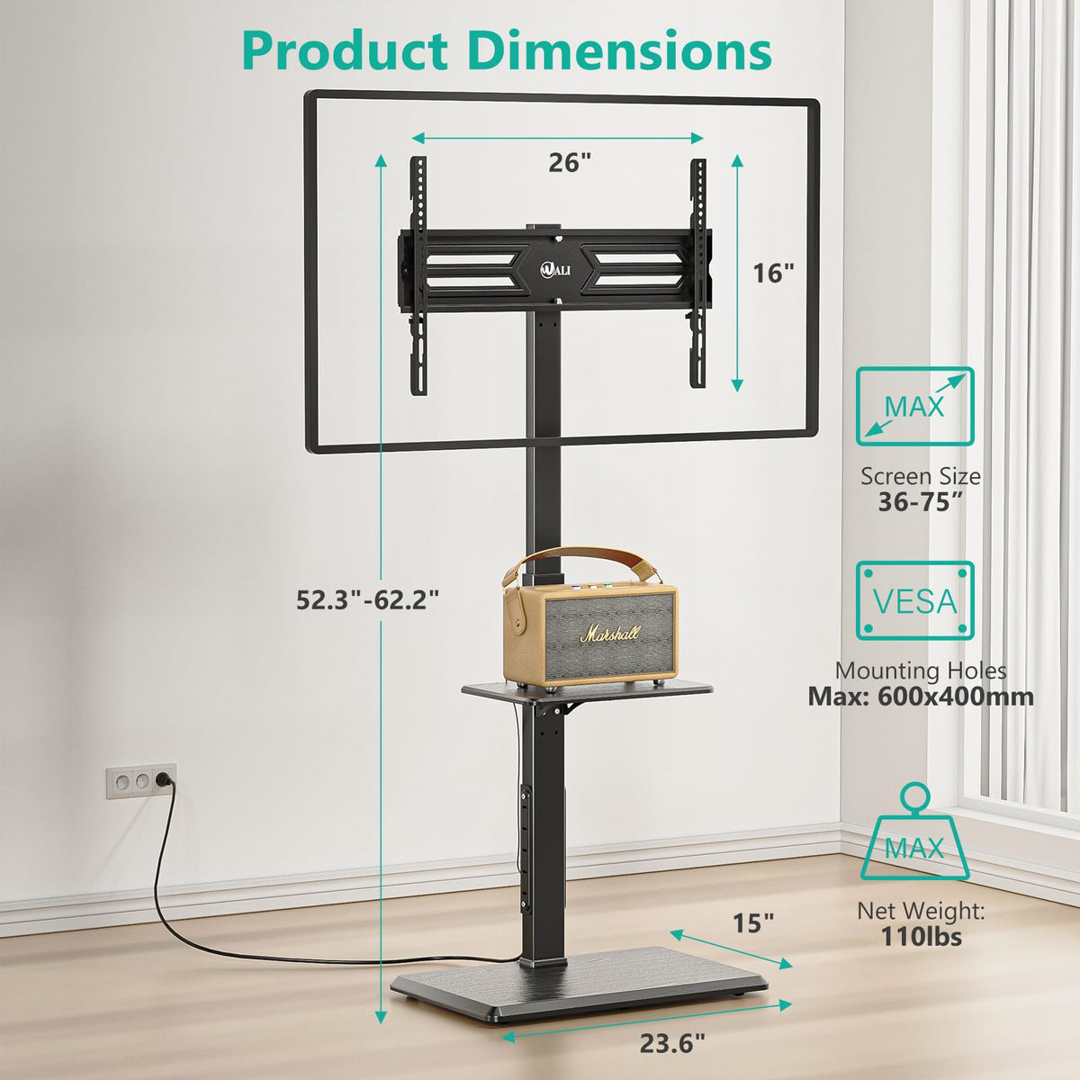 WALI 60-degree swivel enables flexible screen direction for rooms.