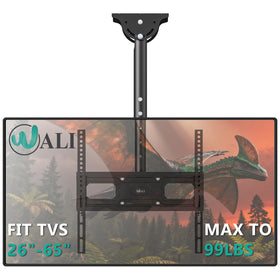 WALI front view ceiling mount holding TV, showing full-motion benefit