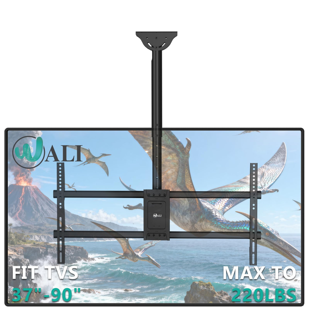 WALI CM3790 ceiling mount fits 37-90 inch TVs for space-saving setups.