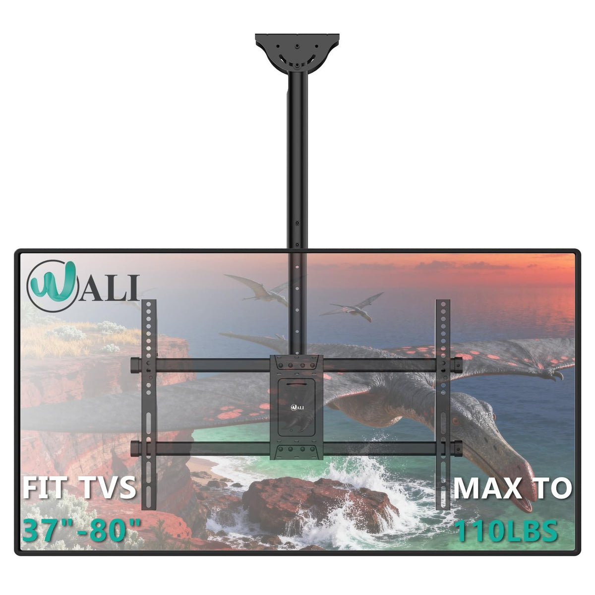 WALI ceiling TV mount with tilt and swivel for flexible viewing.