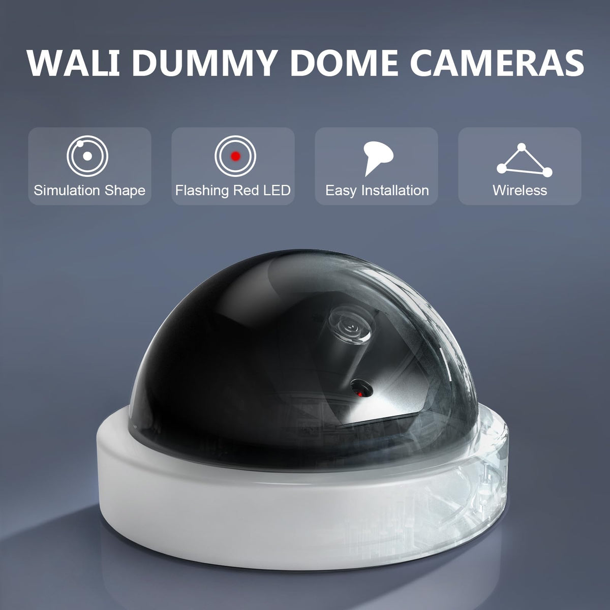WALI dummy LED light image, flashing red light highlights security presence.