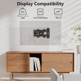 WALI extension arm extended to 15 inches for space-saving TV placement.