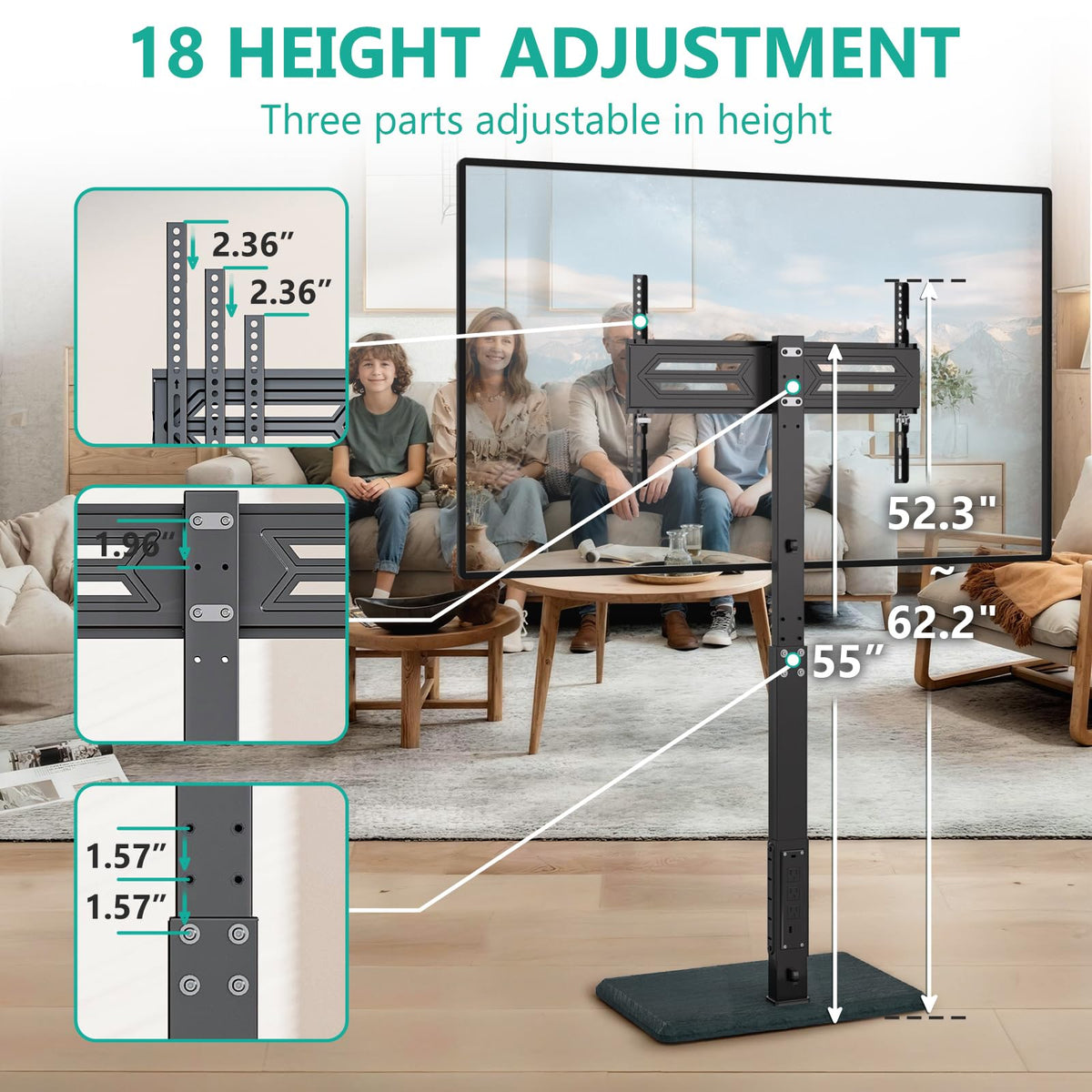 WALI floor TV stand safety lock keeps TV secure