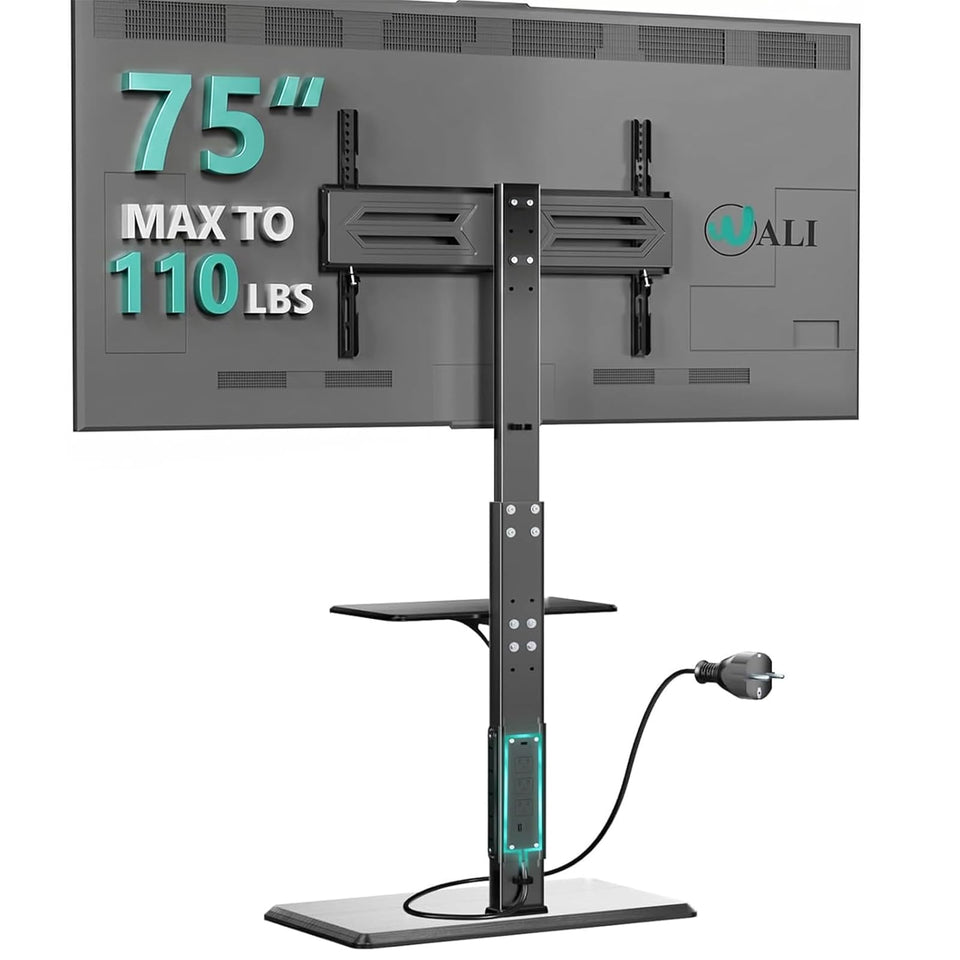 WALI floor TV stand with power outlet and AV shelf keeps media tidy and accessible.