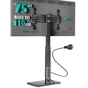 WALI floor TV stand power outlet back panel enables clean cable setup