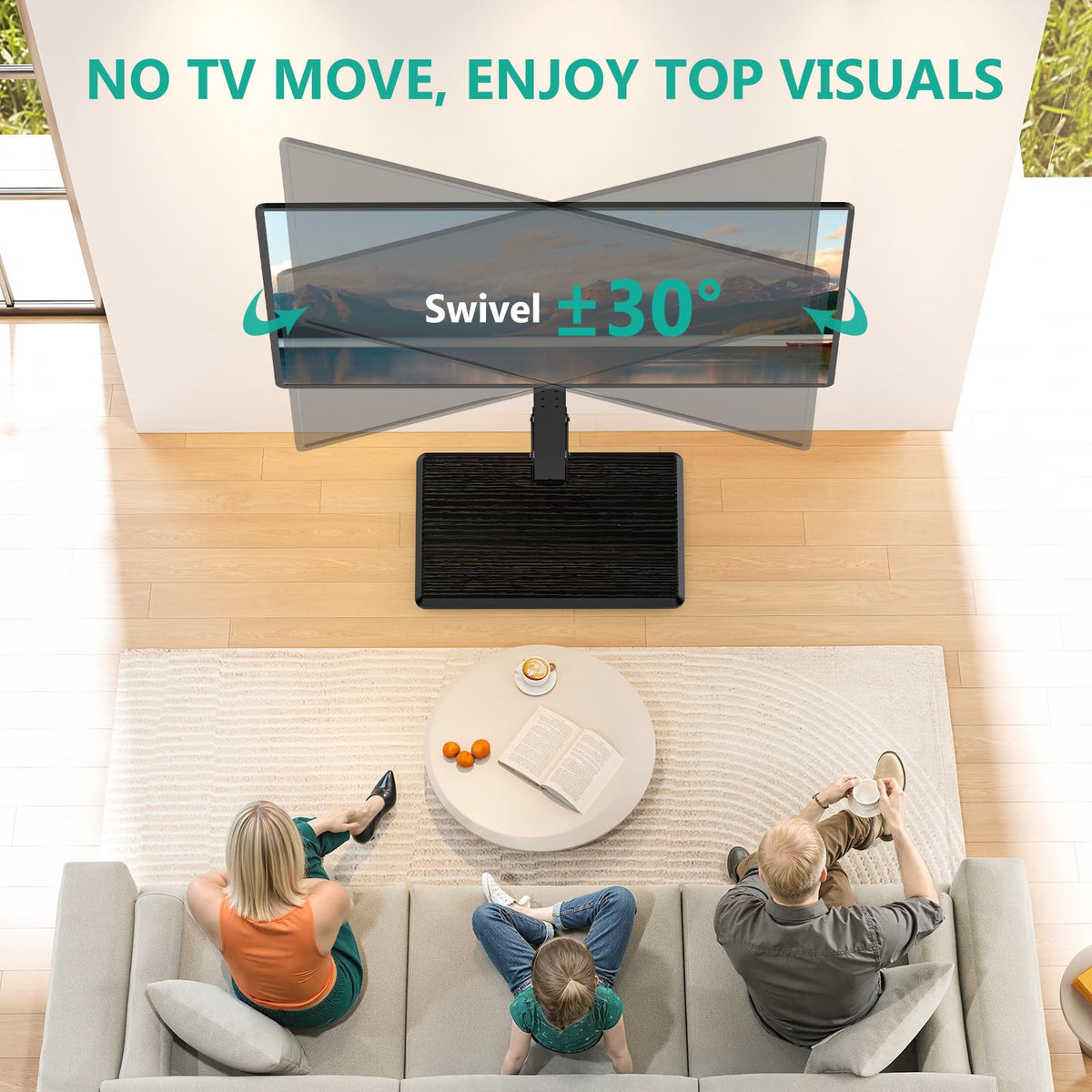 WALI floor TV stand swivel 30-degree range for flexible seating
