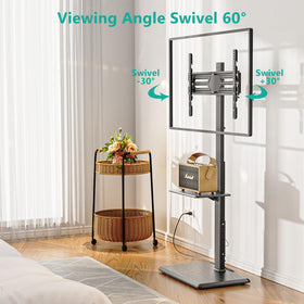 WALI floor TV stand features a sturdy wood base for durable support.