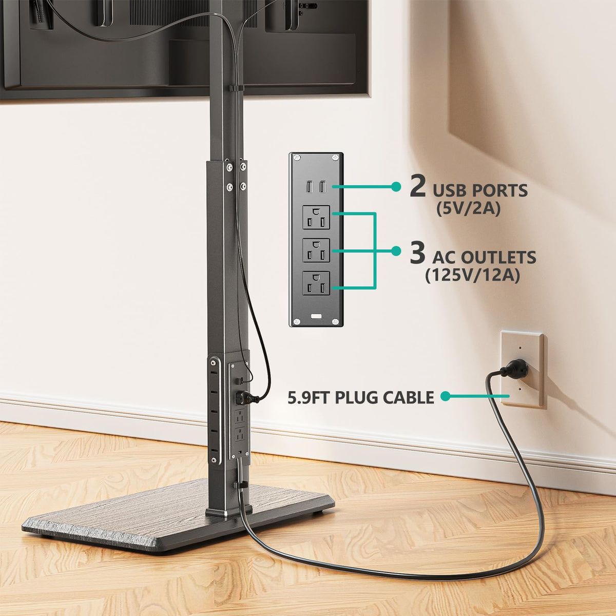 WALI floor TV stand wood base adds sturdy room aesthetics
