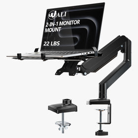 WALI front view of single monitor arm showing compact footprint and saved desk space