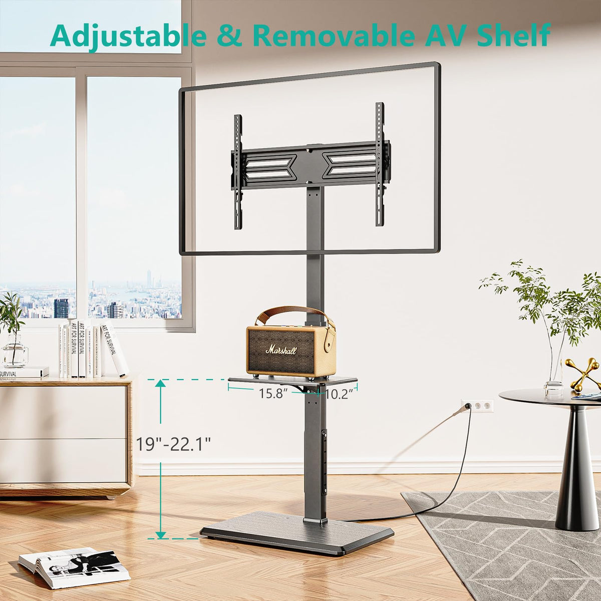 WALI height-adjustable TV mount adapts to different viewing heights.