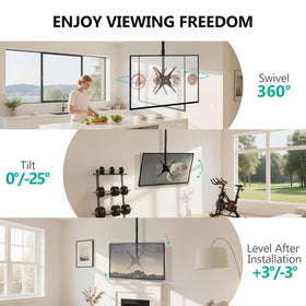 WALI long-arm ceiling mount supports 400x400 mm VESA patterns for broad compatibility.