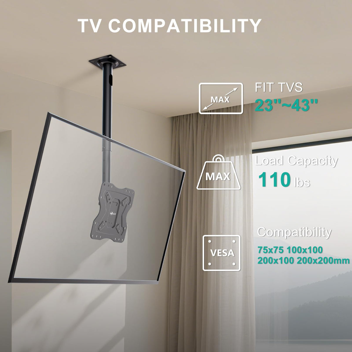 WALI height adjustment scale demonstrating 18 to 25.9 inch increments for precise screen placement