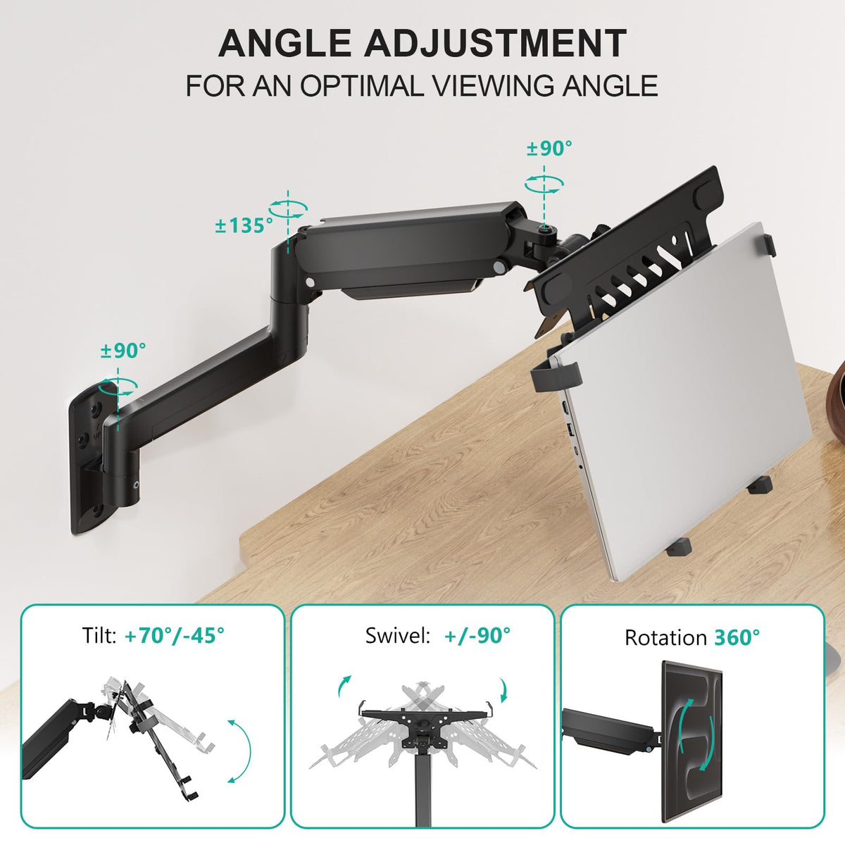 WALI side profile of mounted monitor, flexible viewing angles benefit