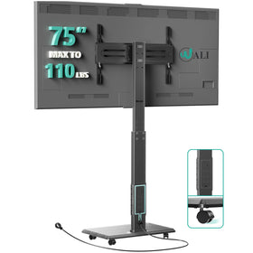 WALI rolling TV stand with wood base securely supports 39–75 inch TVs.
