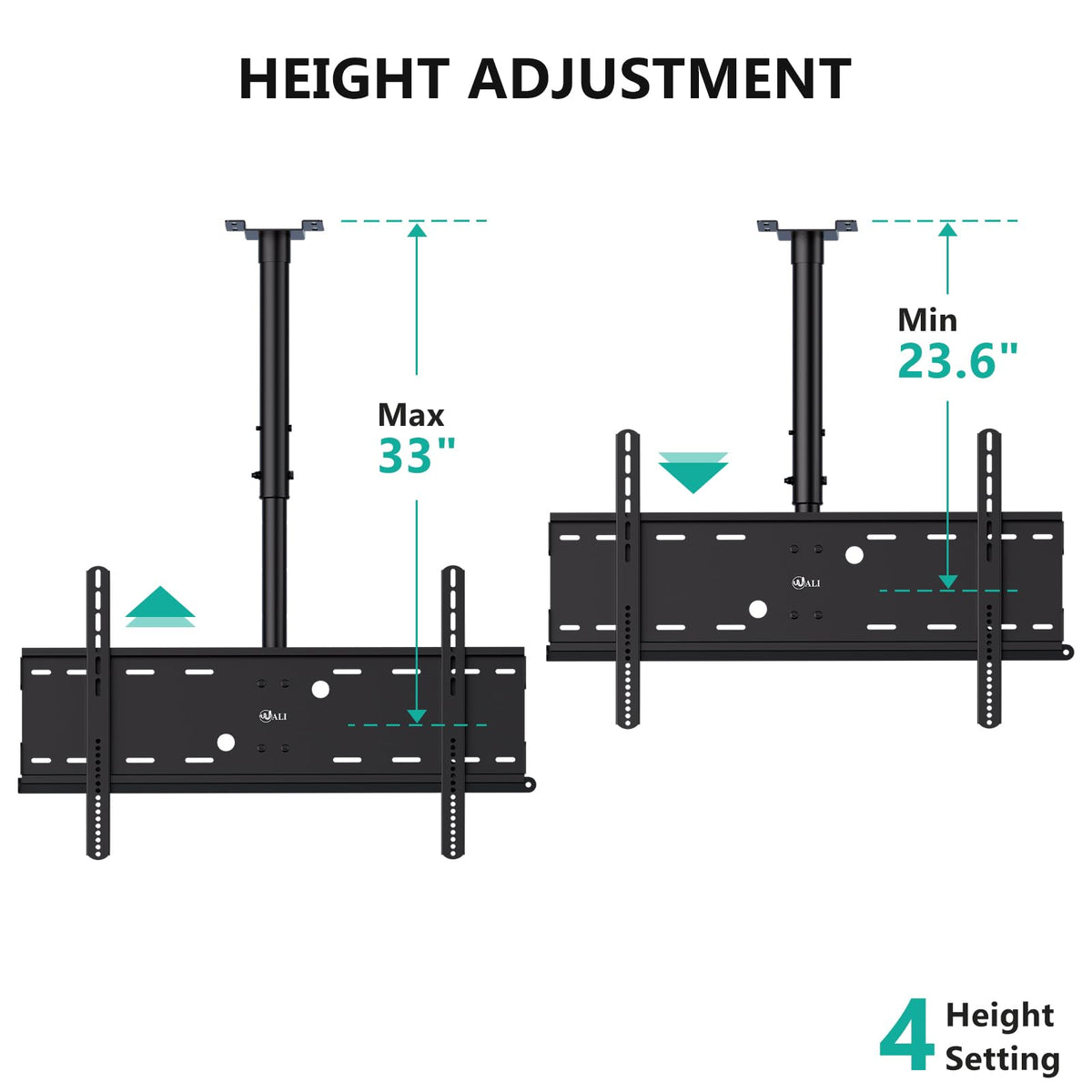 WALI ceiling mount tilts 20 degrees for better viewing comfort