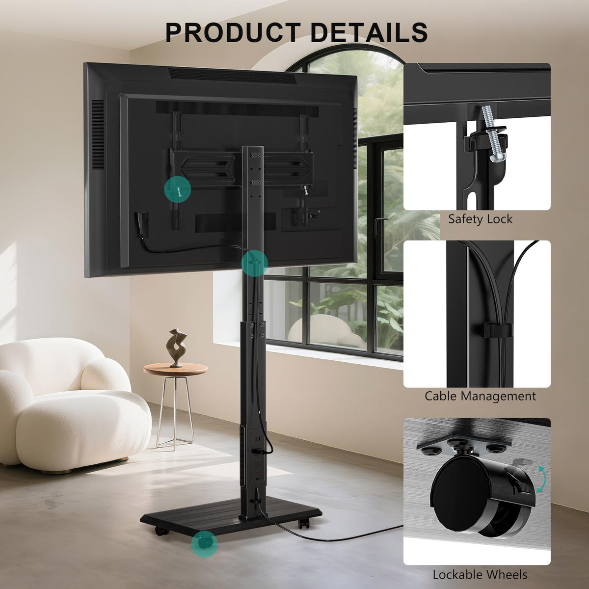 Safety locks secure the TV bracket during transit.