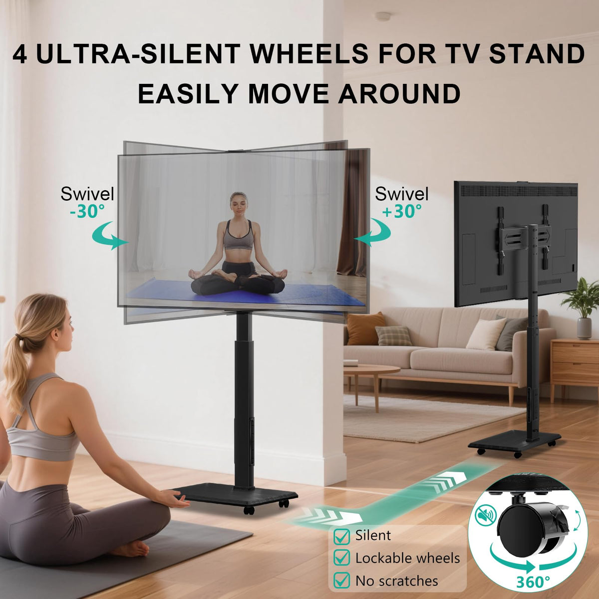 WALI stand built-in power hub provides USB and AC outlets for clutter-free setup.