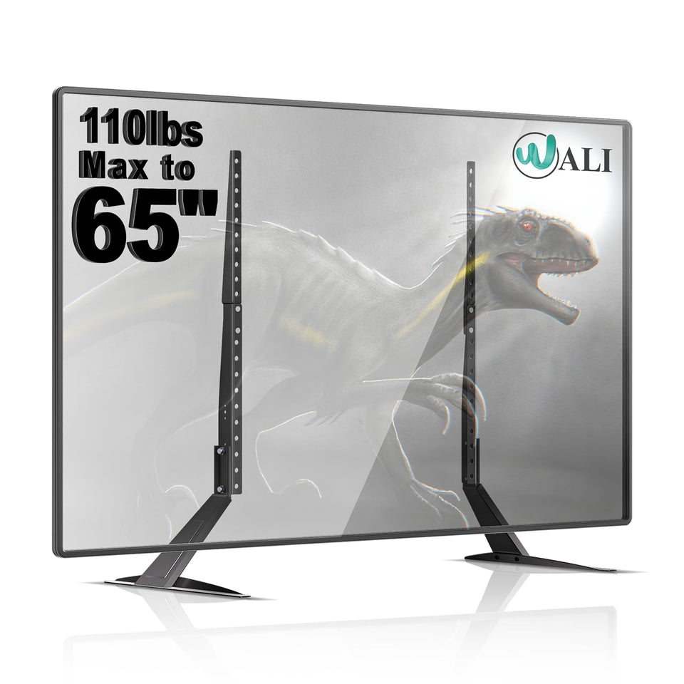 WALI universal TV stand base for 22–65 inch TVs provides stable support.