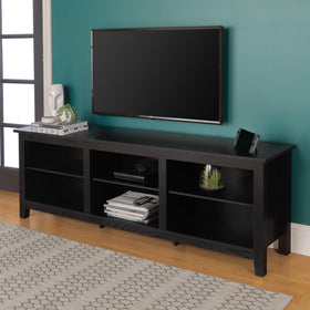 Open cubby on the left side of the Walker Edison Wren Classic 6-Cubby stand for media devices