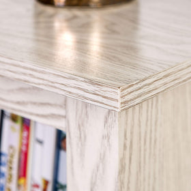 Walker Edison Wren open shelves on both sides for media gear and décor.