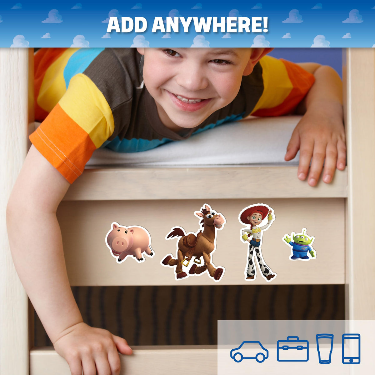 WALL PALZ Toy Story Hamm sticker on a car window adds whimsy during daily drives
