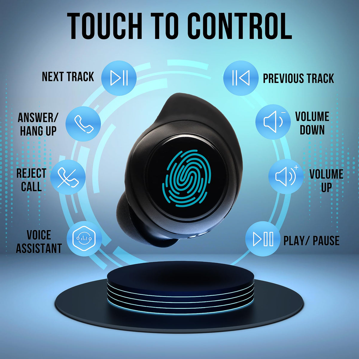 WALLA SOUND hand tapping earbud touch surface for playback and call control ease