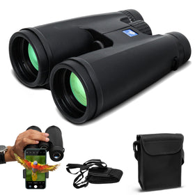 WALLECOM 12x50 HD binoculars front view showing powerful distant viewing and bright images