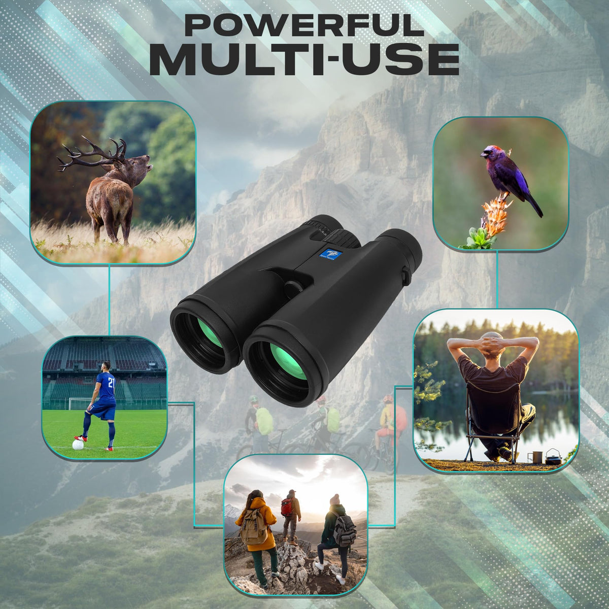 WALLECOM 12x50 HD binoculars side view for ergonomic grip