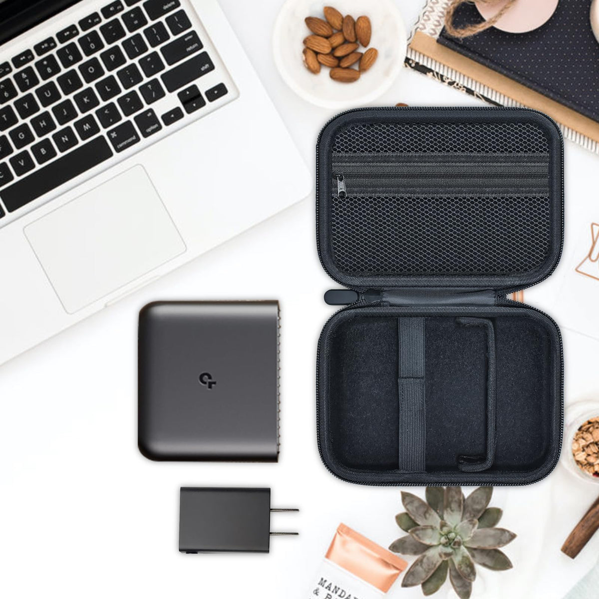 Wanaiha case with TP-Link router inside illustrating compact size