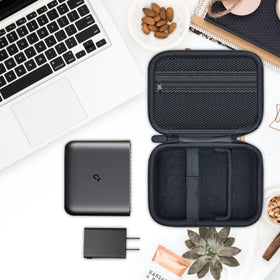 Wanaiha case with TP-Link router inside illustrating compact size