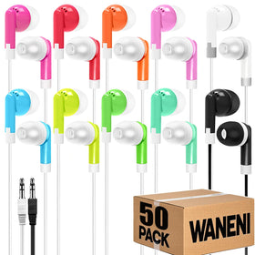 Waneni bulk earbuds in mixed colors for classrooms and labs