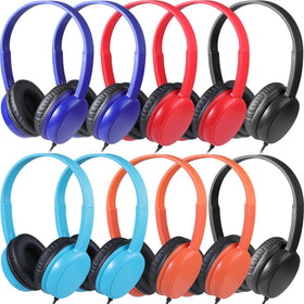 Waneni front packaging of 10-pack headphones shows durable classroom set benefit