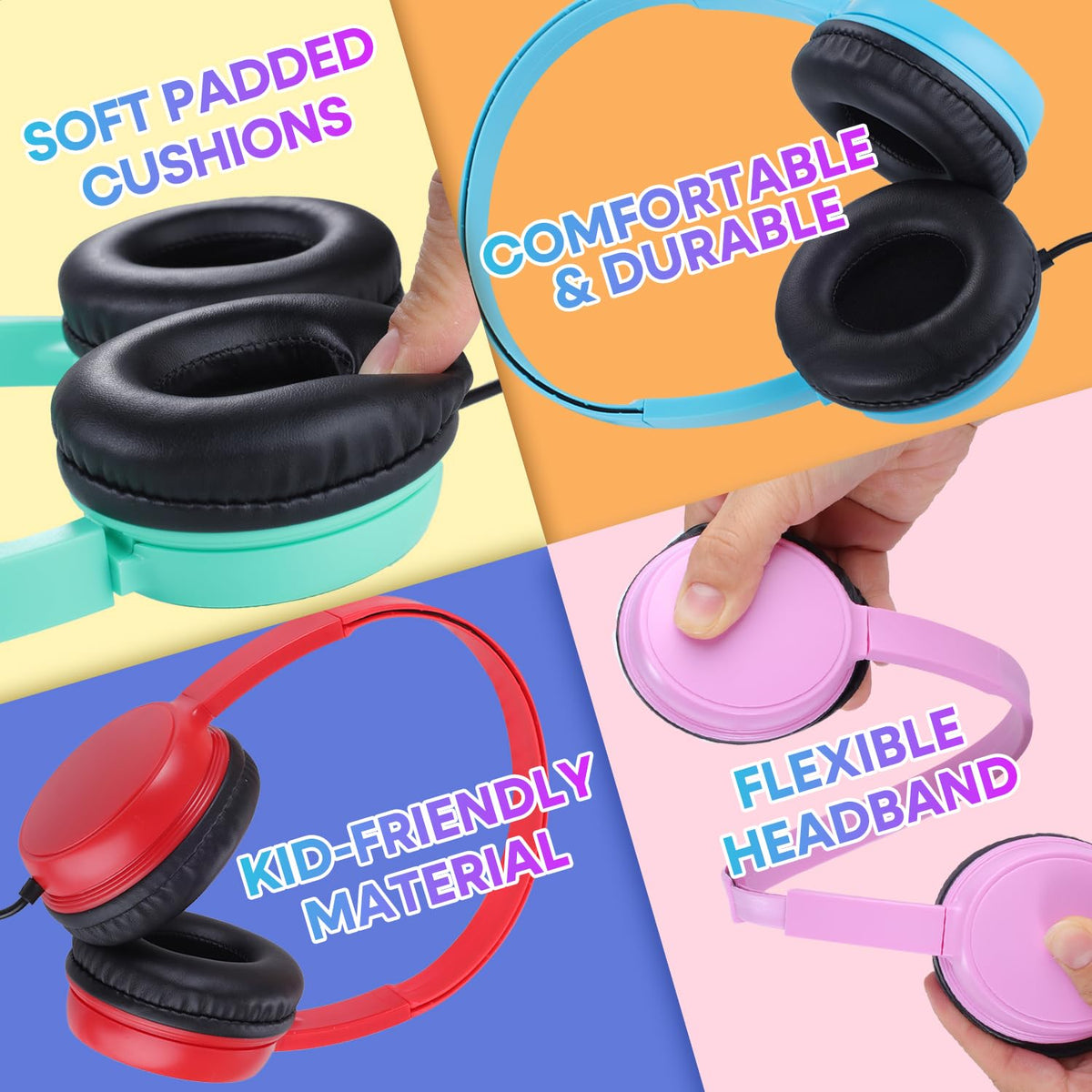 Waneni Kids Headphones 5-Pack orange on-ear, comfortable all-day wear.