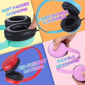 Waneni Kids Headphones 5-Pack orange on-ear, comfortable all-day wear.